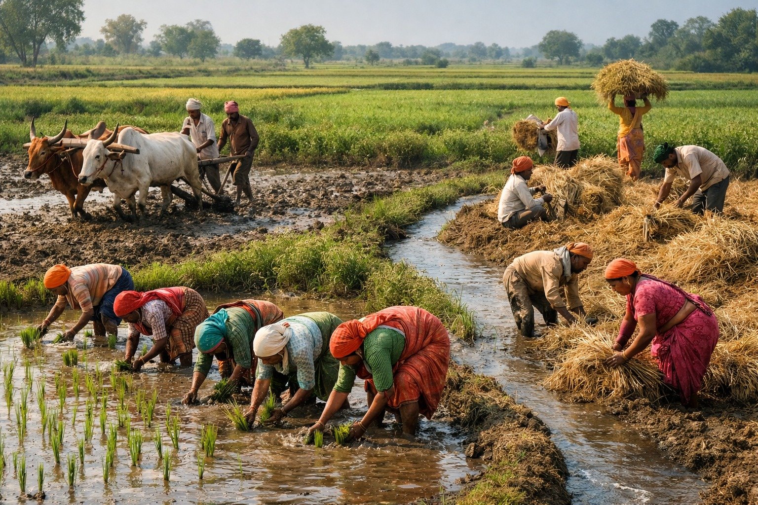 mgnarega workers work on farm